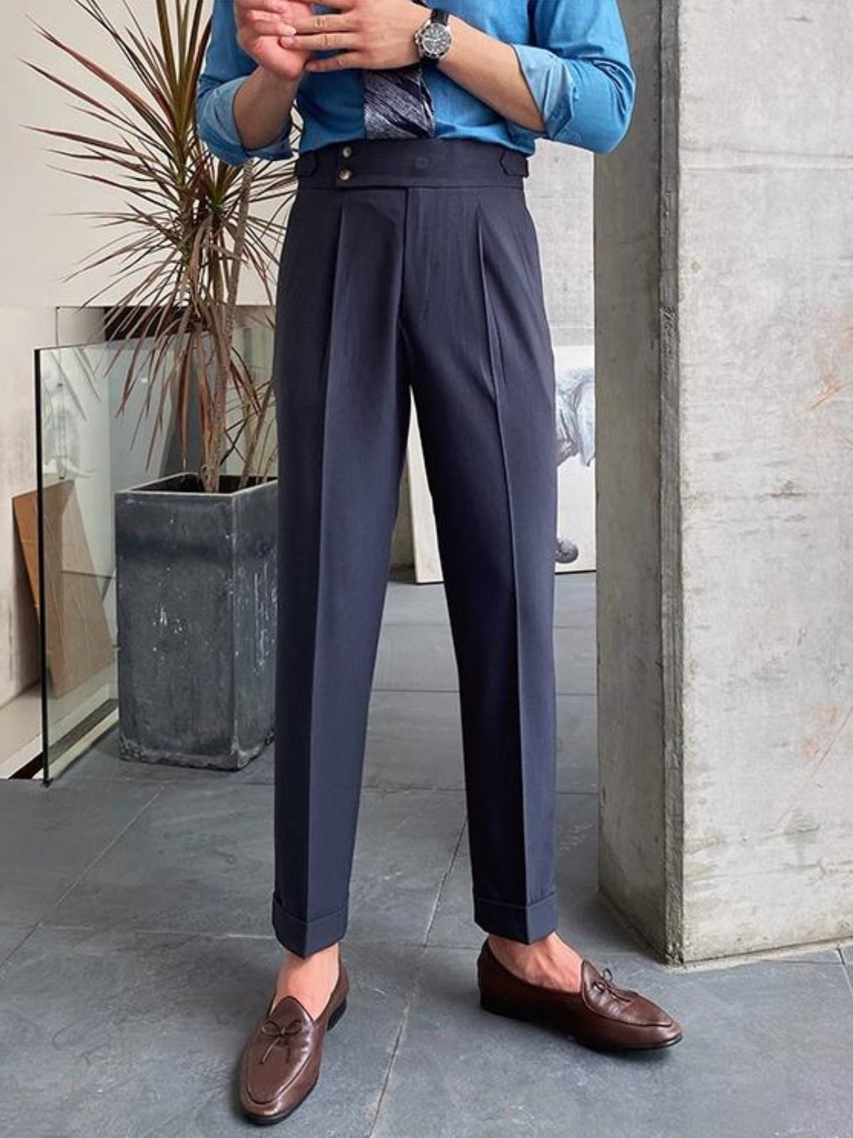 Florian Deschamps | Navy High-Waist Tailored Trousers for Men