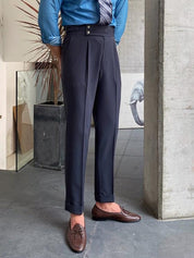 Florian Deschamps | Navy High-Waist Tailored Trousers for Men
