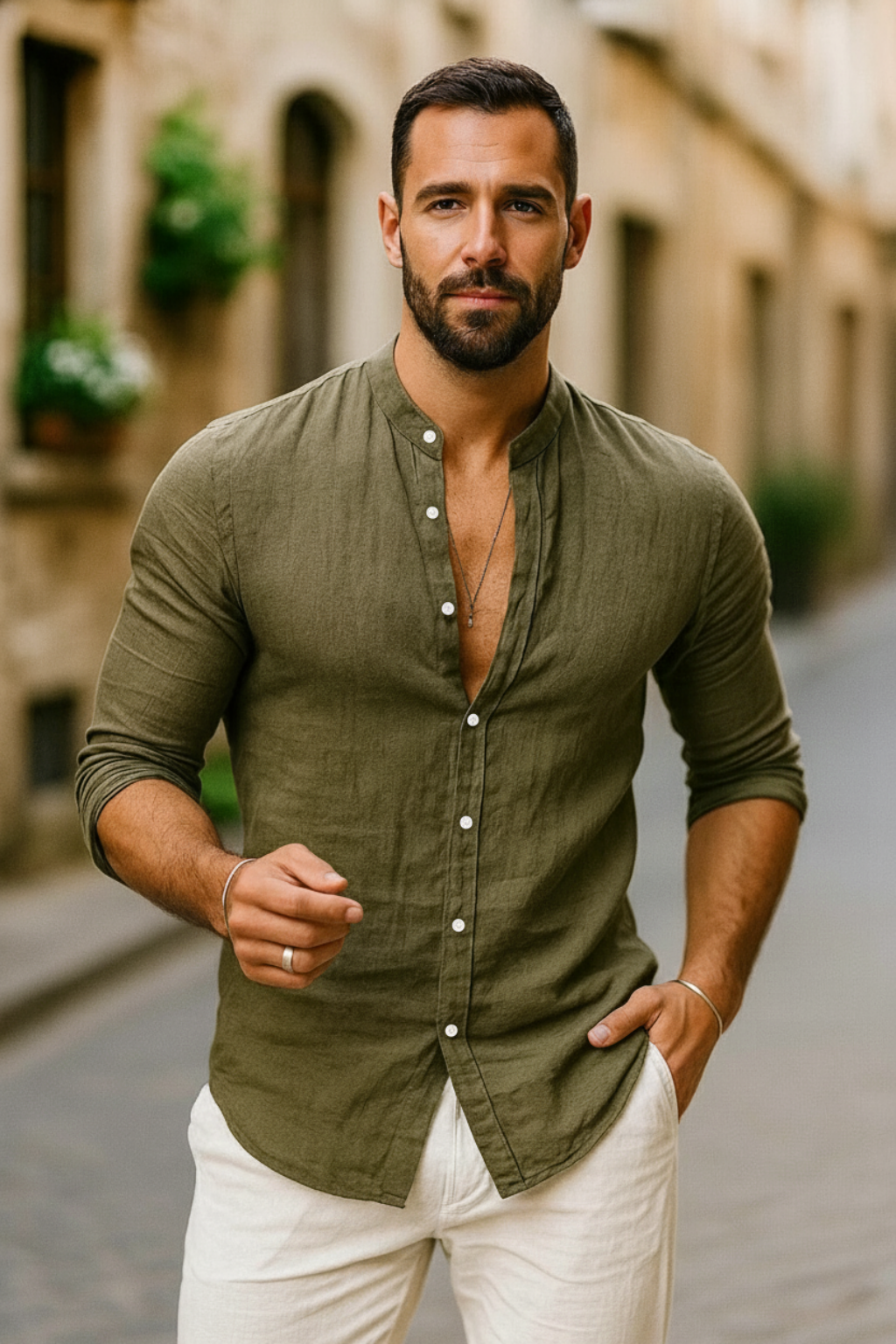 Florent Descartes | Premium Linen Mandarin Collar Shirt for Men