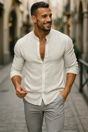 Florent Descartes | Premium Linen Mandarin Collar Shirt for Men