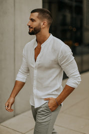 Florent Descartes | Premium Linen Mandarin Collar Shirt for Men