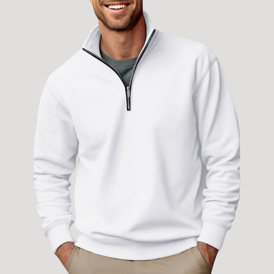 Oliver Bennett | White Quarter-Zip Fleece Sweatshirt for Men