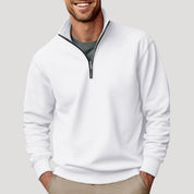 Oliver Bennett | White Quarter-Zip Fleece Sweatshirt for Men