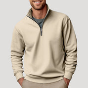 Oliver Bennett | White Quarter-Zip Fleece Sweatshirt for Men