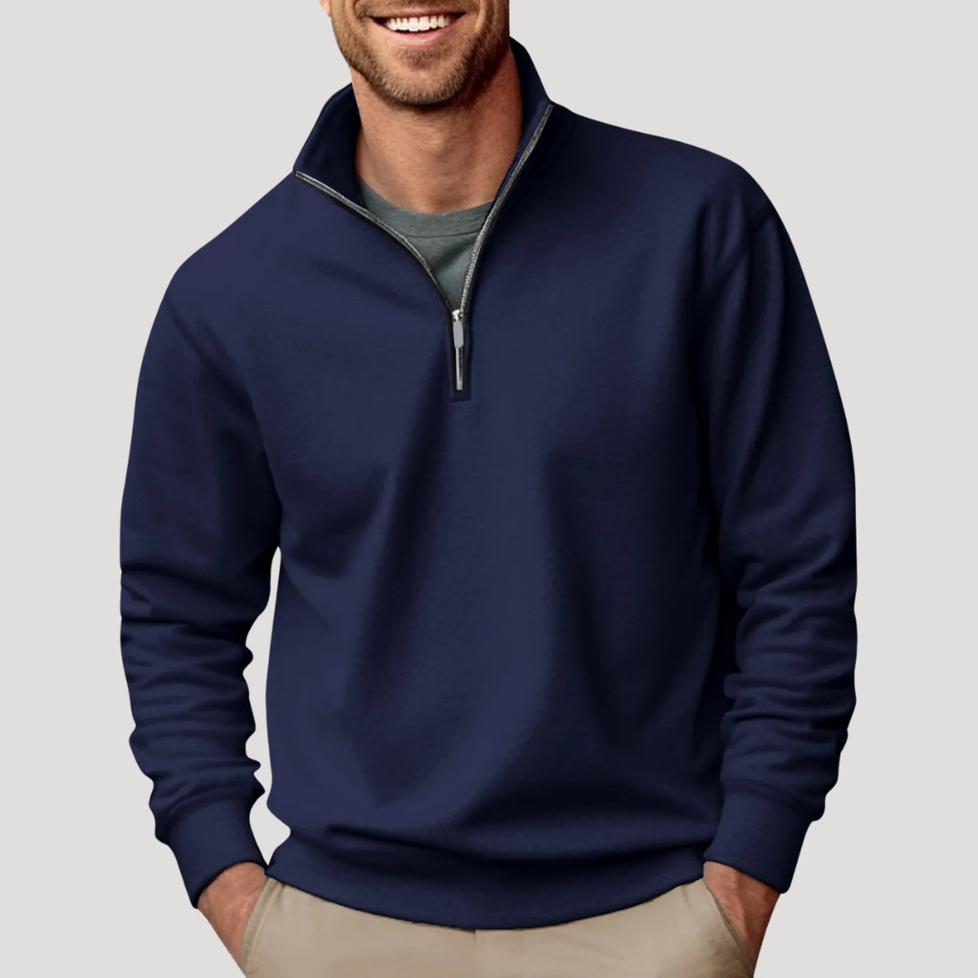Oliver Bennett | White Quarter-Zip Fleece Sweatshirt for Men