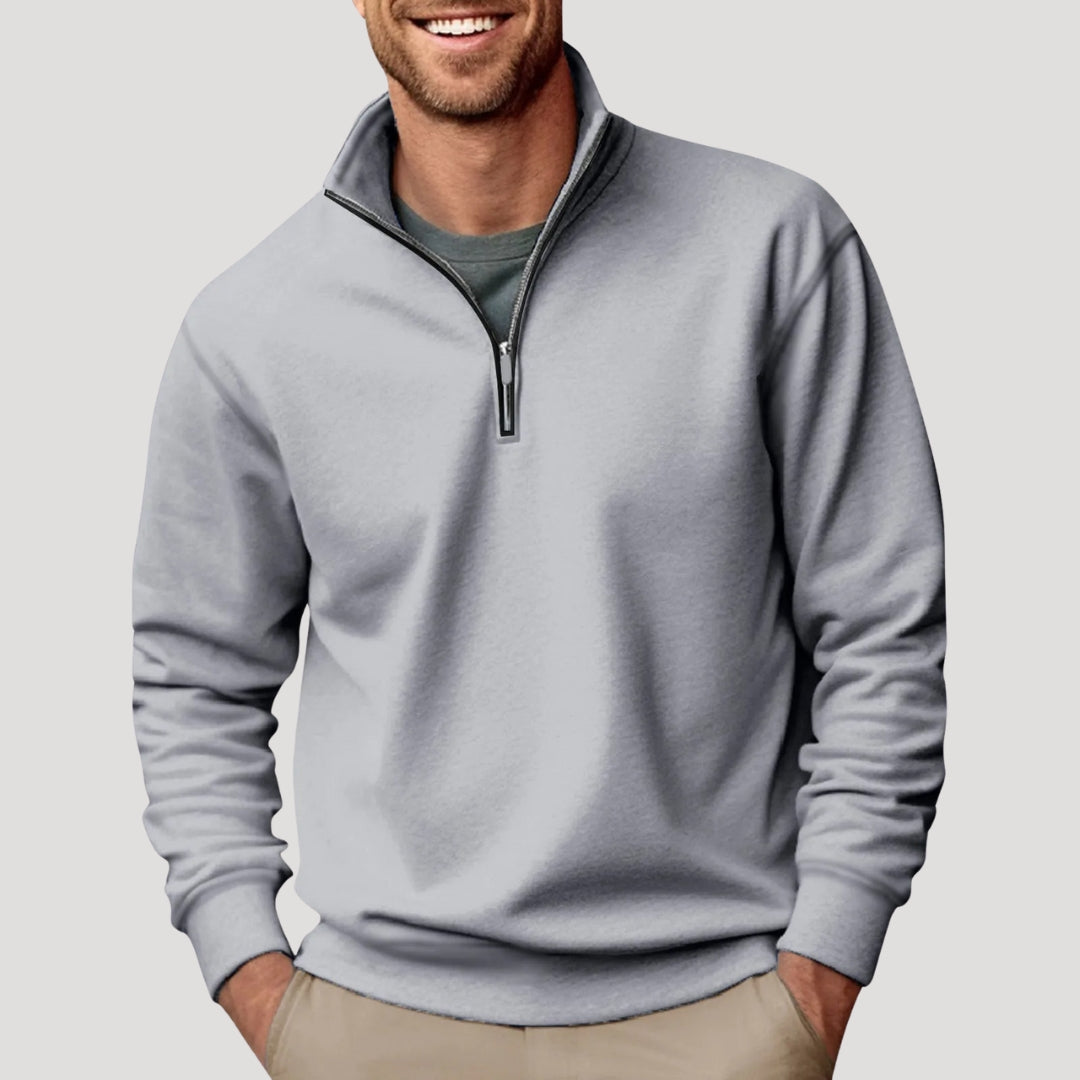 Oliver Bennett | White Quarter-Zip Fleece Sweatshirt for Men