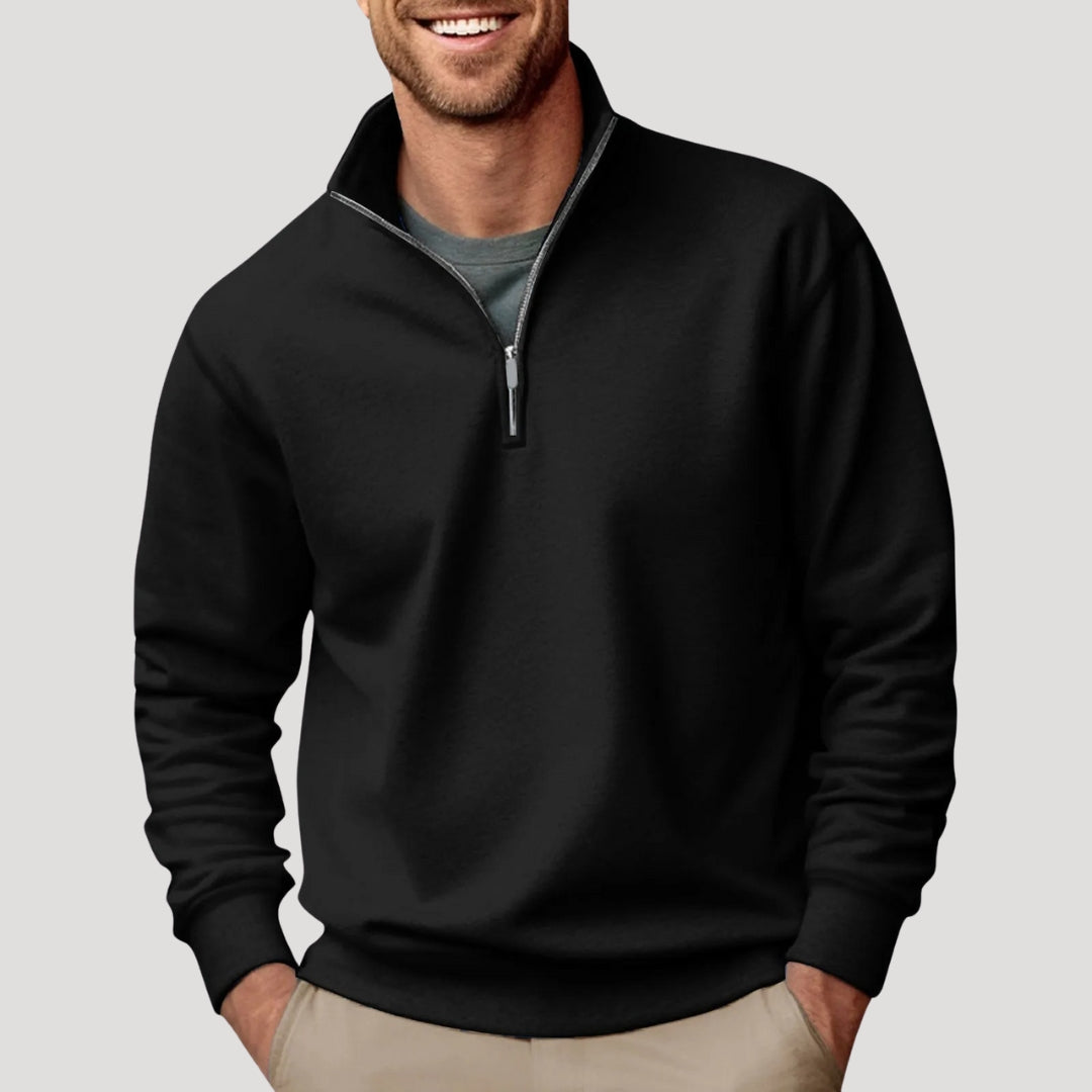 Oliver Bennett | White Quarter-Zip Fleece Sweatshirt for Men