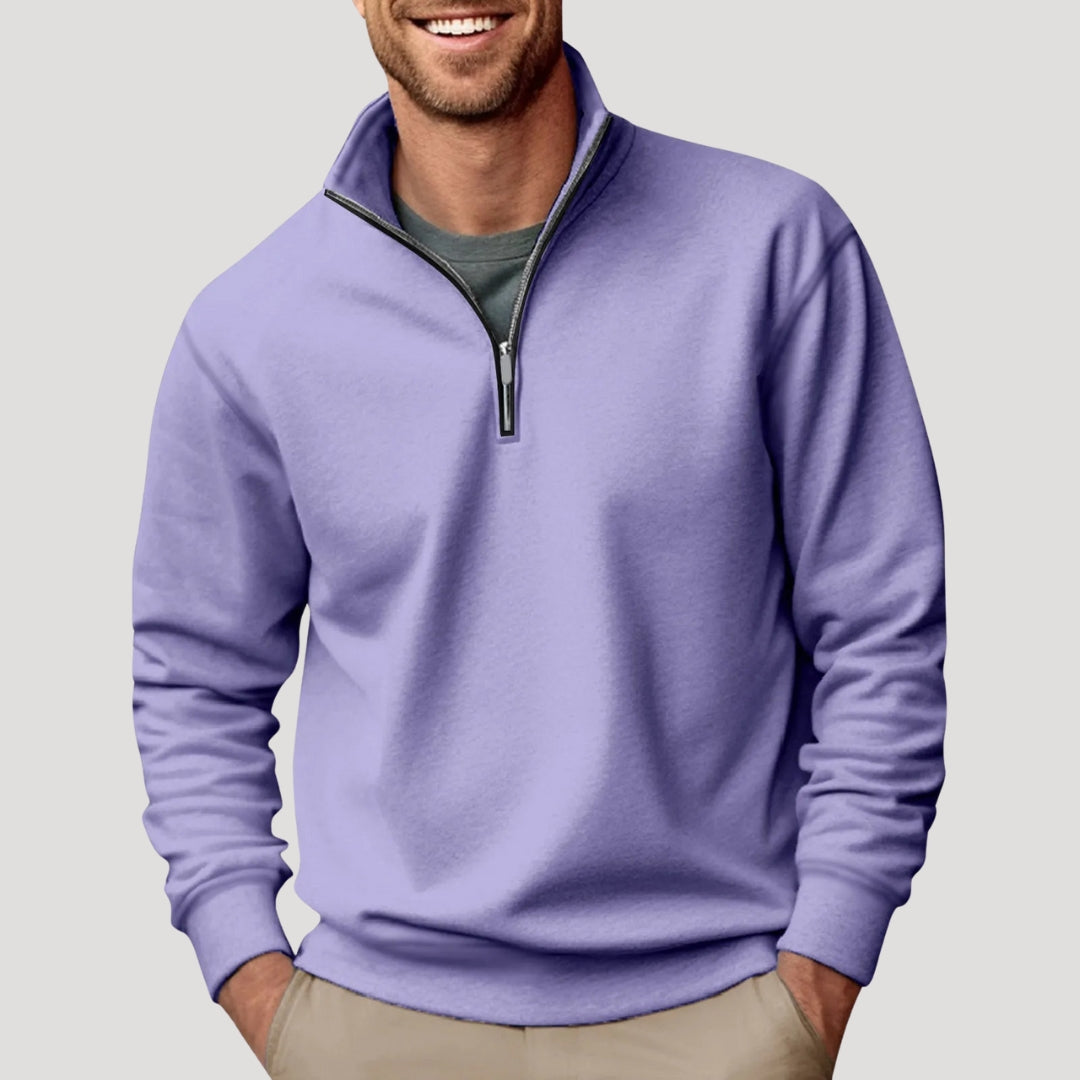 Oliver Bennett | White Quarter-Zip Fleece Sweatshirt for Men