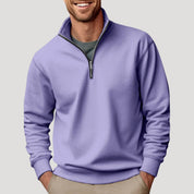 Oliver Bennett | White Quarter-Zip Fleece Sweatshirt for Men