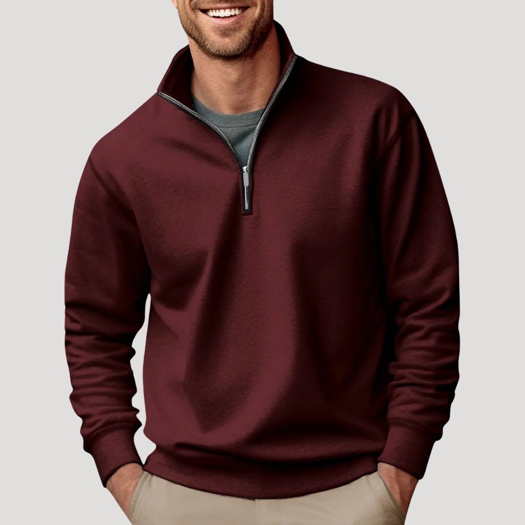 Oliver Bennett | White Quarter-Zip Fleece Sweatshirt for Men