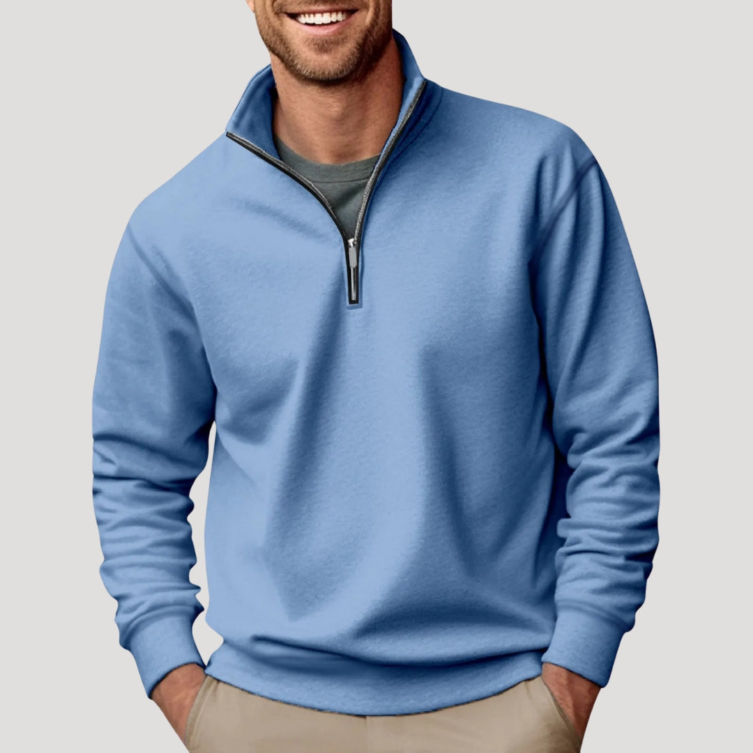 Oliver Bennett | White Quarter-Zip Fleece Sweatshirt for Men