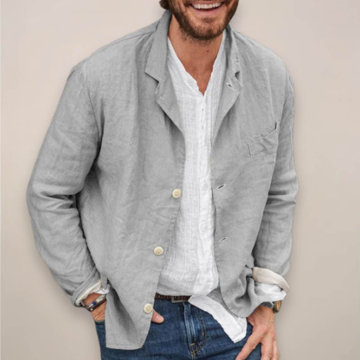 Harriet Woods | Blazer décontracté en lin beige naturel