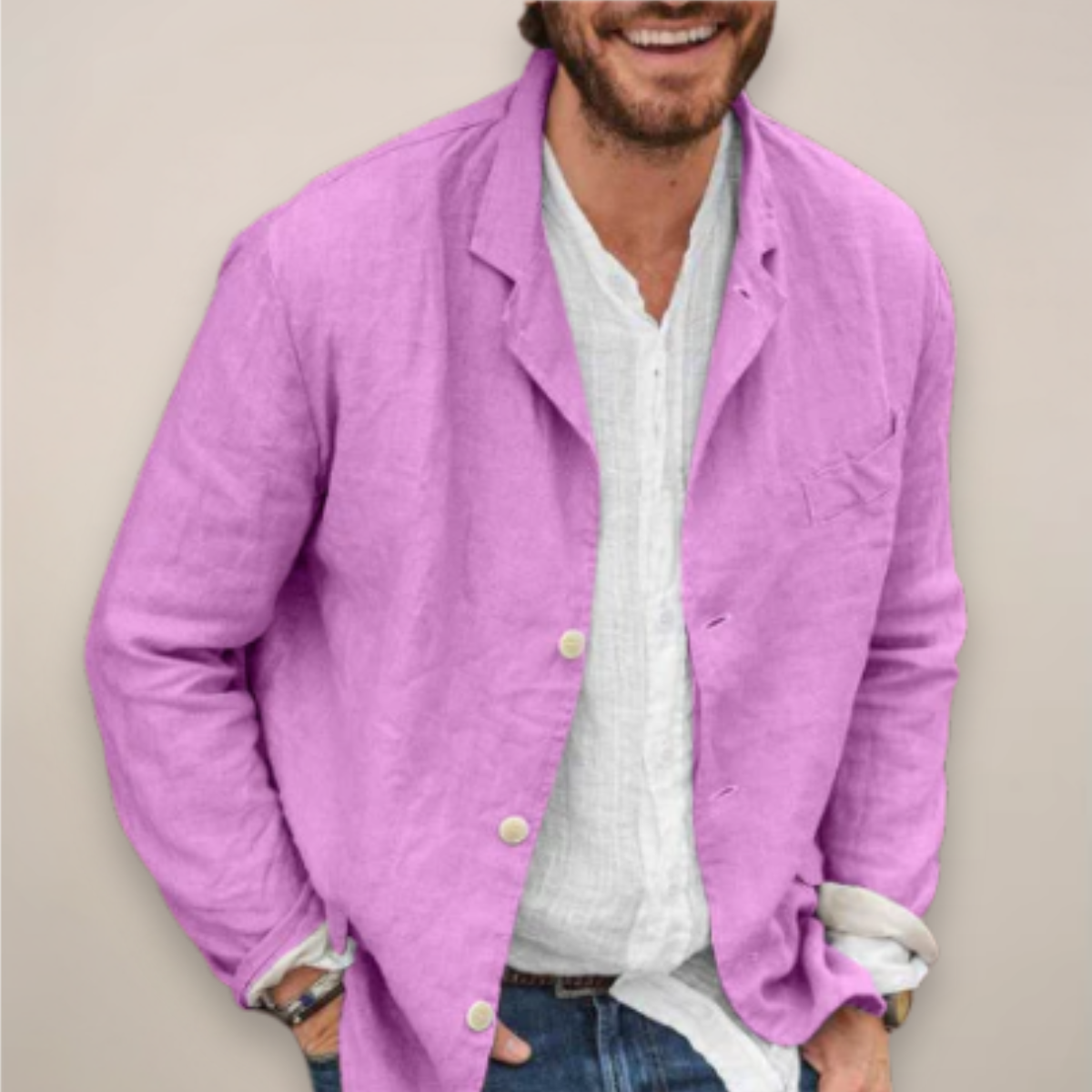 Harriet Woods | Blazer décontracté en lin beige naturel