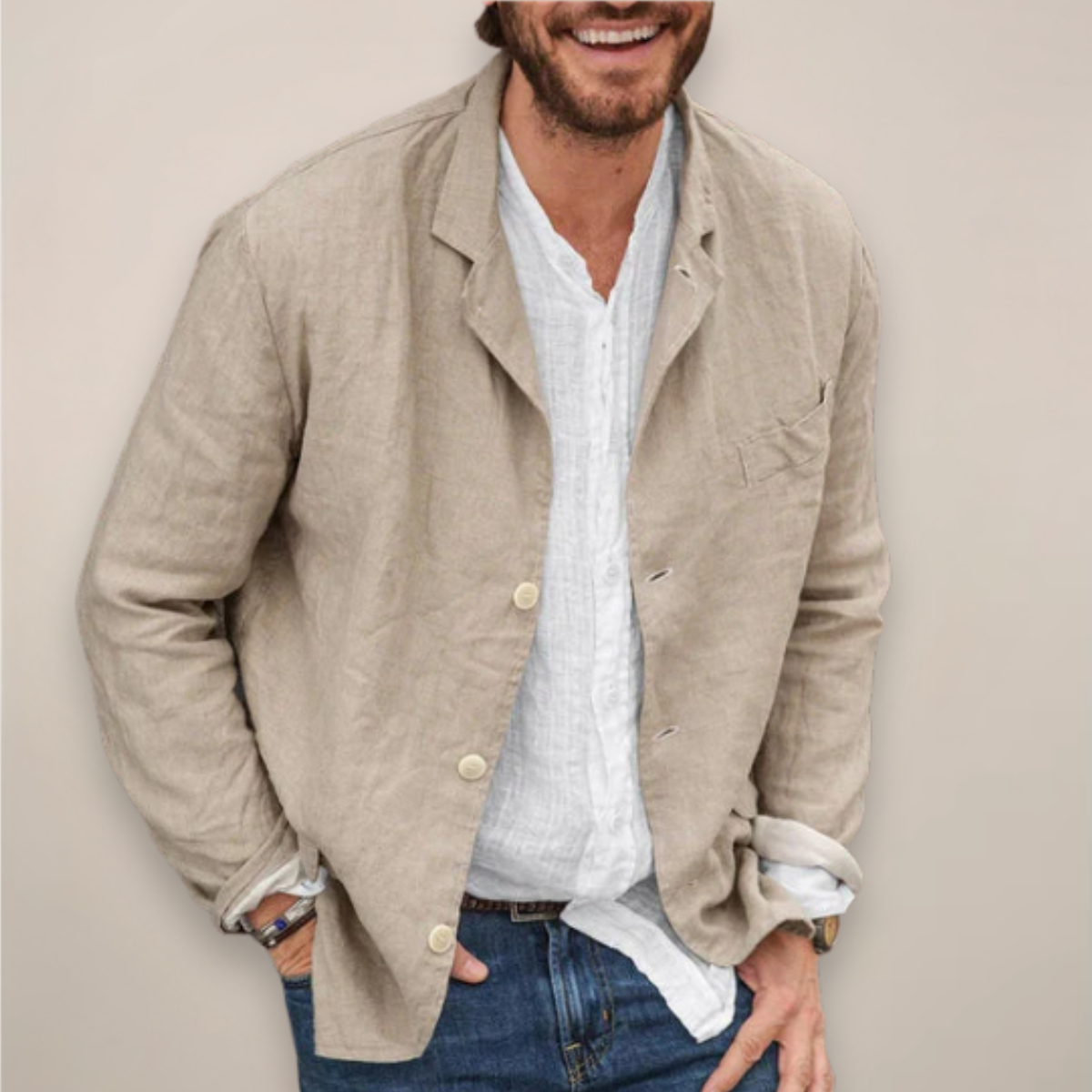 Harriet Woods | Blazer décontracté en lin beige naturel