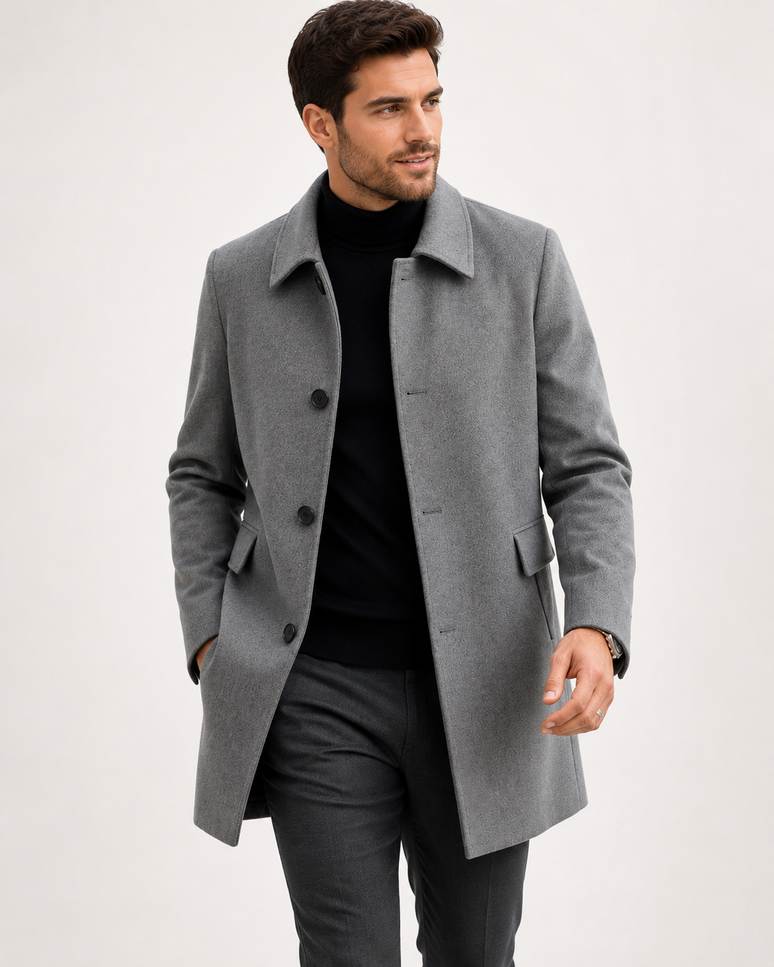 Millicent Shaw | Manteau en mélange de laine à boutonnage simple gris