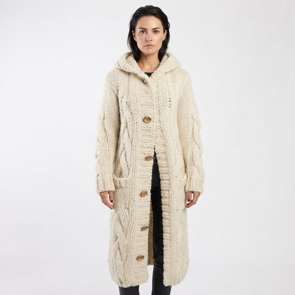 Naomi Pargeter | Chunky Cable Knit Coat With Hood
