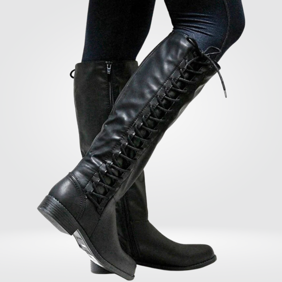 Charlotte Davies | Black Knee-High Lace-Up Riding Boots