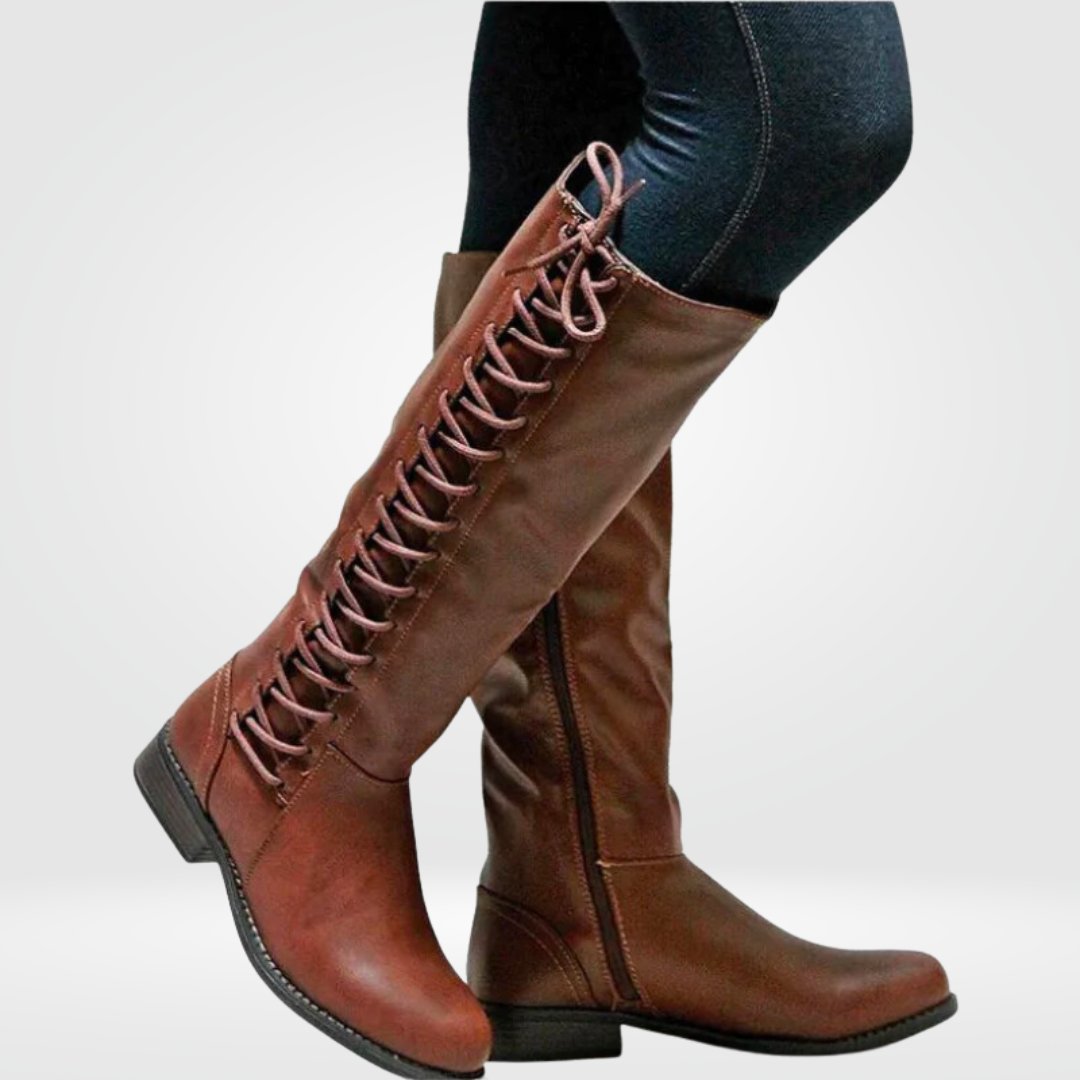 Charlotte Davies | Black Knee-High Lace-Up Riding Boots