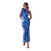Vivienne Castleford | Floral One-Shoulder Maxi Dress in Blue