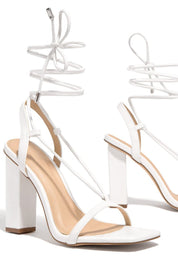 Elara Duchêne | Light Blue Strappy Block Heel Sandals