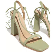 Elara Duchêne | Light Blue Strappy Block Heel Sandals