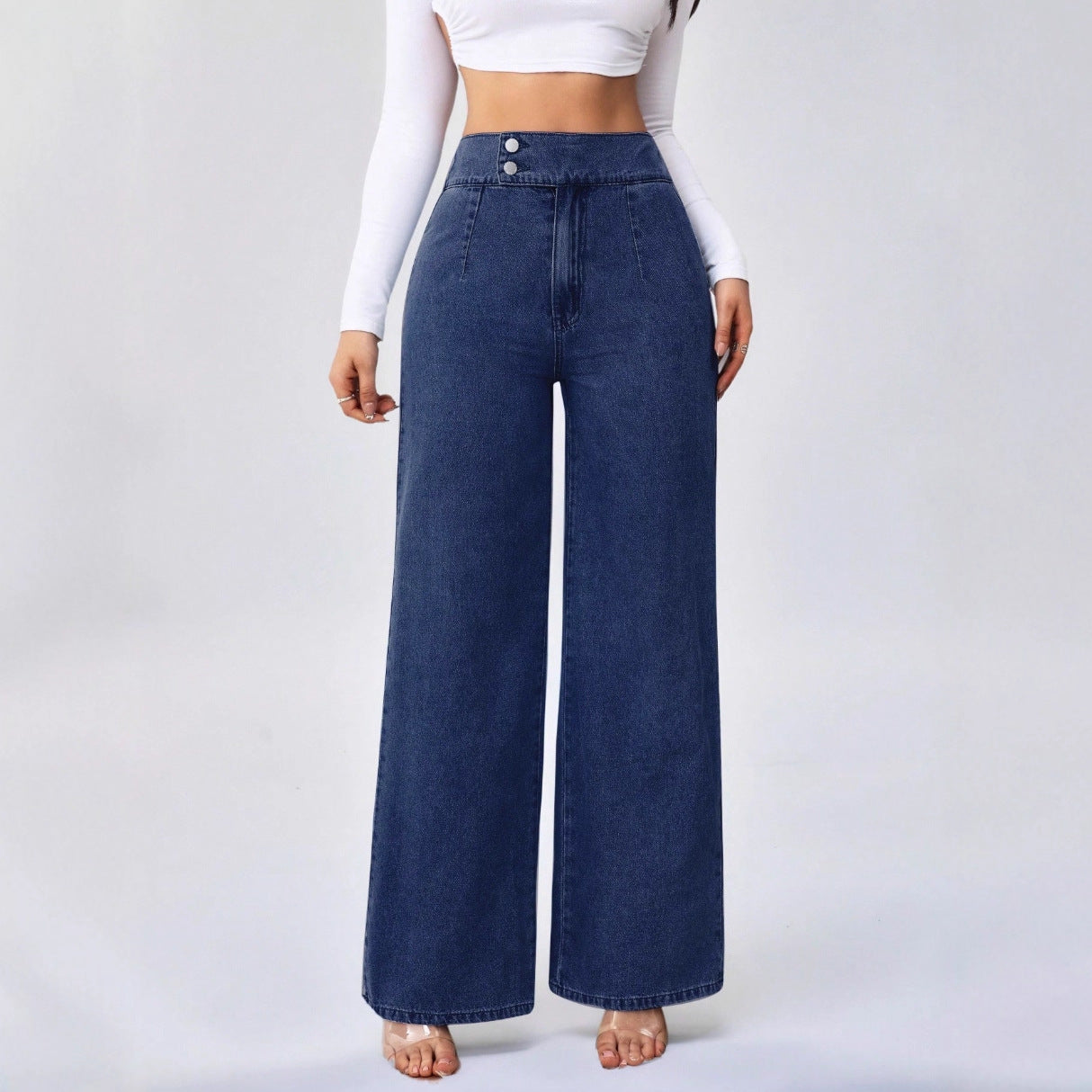 Lucinda Vossemont | High-Waist Wide-Leg Dark Blue Denim Jeans