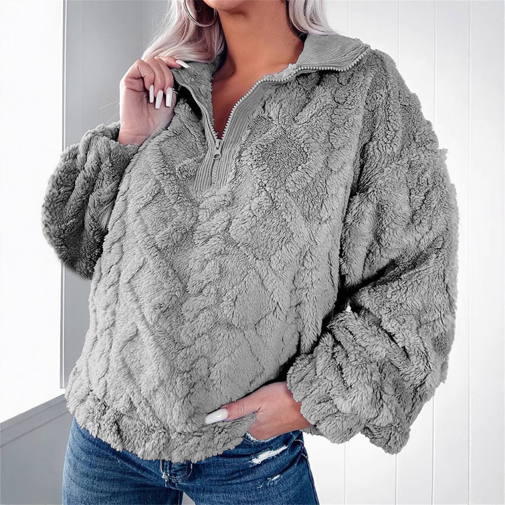 Daphne Pickering | Pull en polaire texturée à col montant et fermeture éclair quart de tour