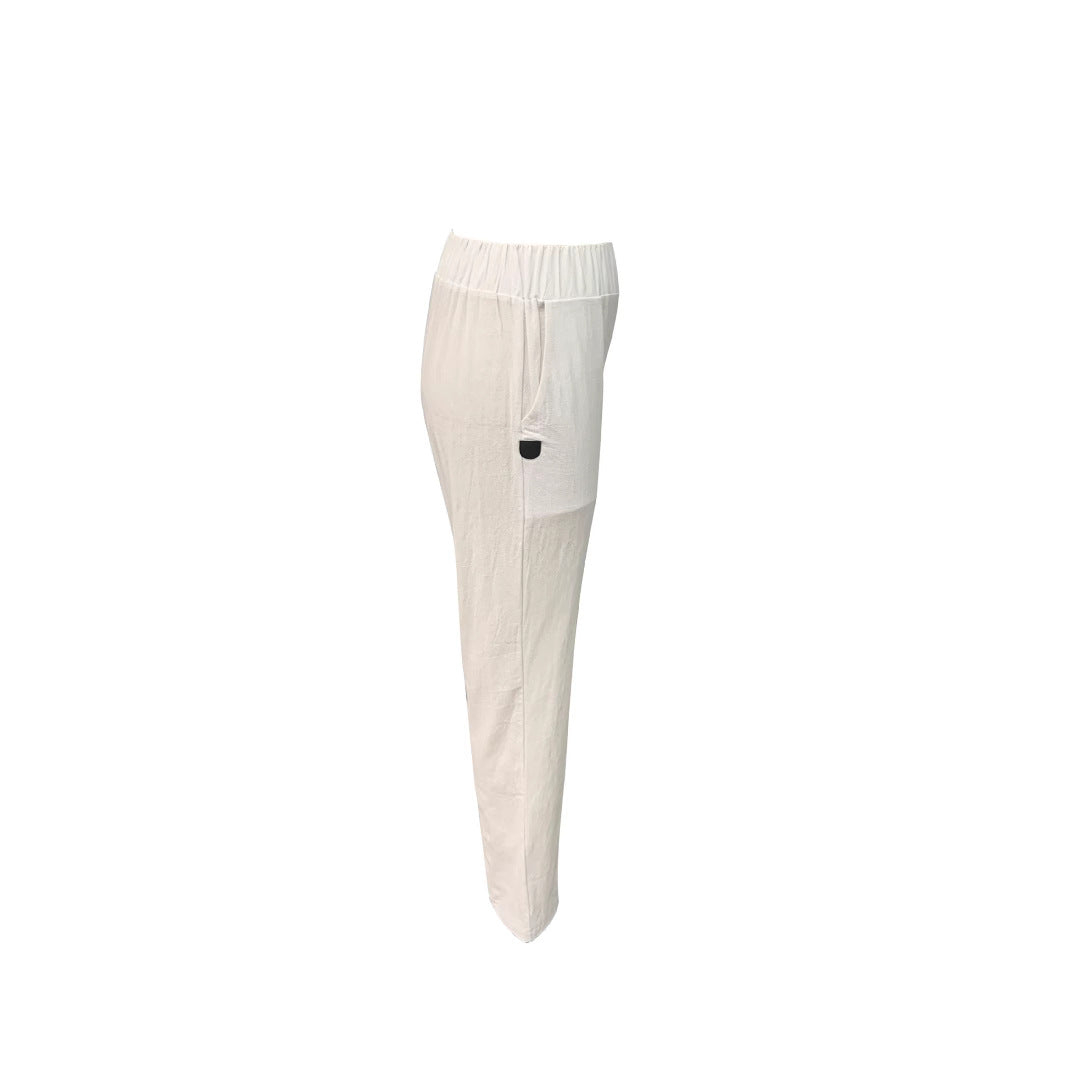 Sophia Marchetti | White Linen Trousers with Elastic Waist & Side Pockets