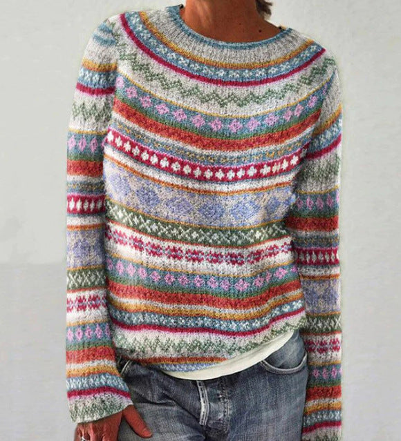 Lydia Campbell | Multicolour Stripe Knit Sweater with Ribbed Cuffs