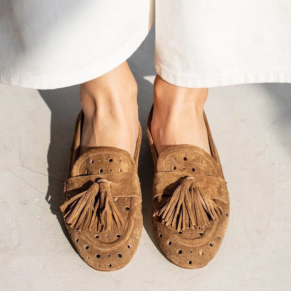 Paige Duke | Brown Suede Tassel Loafers For Women