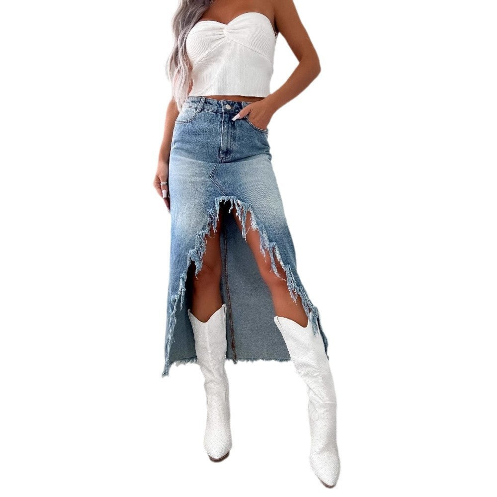 Scarlett Bellini | Jupe longue en denim délavé pour femme