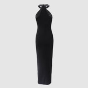 Seraphina Holcombe | Black Embellished Halter Maxi Dress