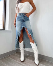 Scarlett Bellini | Jupe longue en denim délavé pour femme