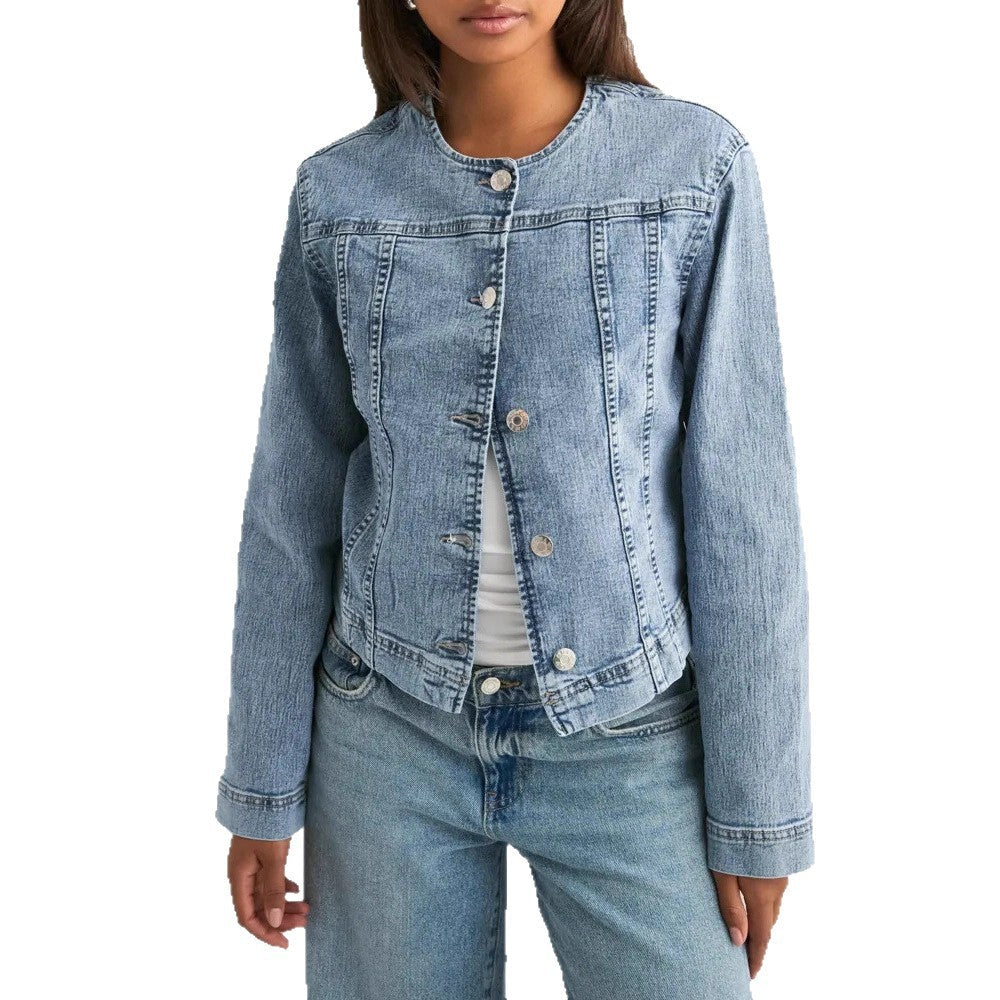 Marianne Colette | Collarless Denim Jacket Women Light Blue