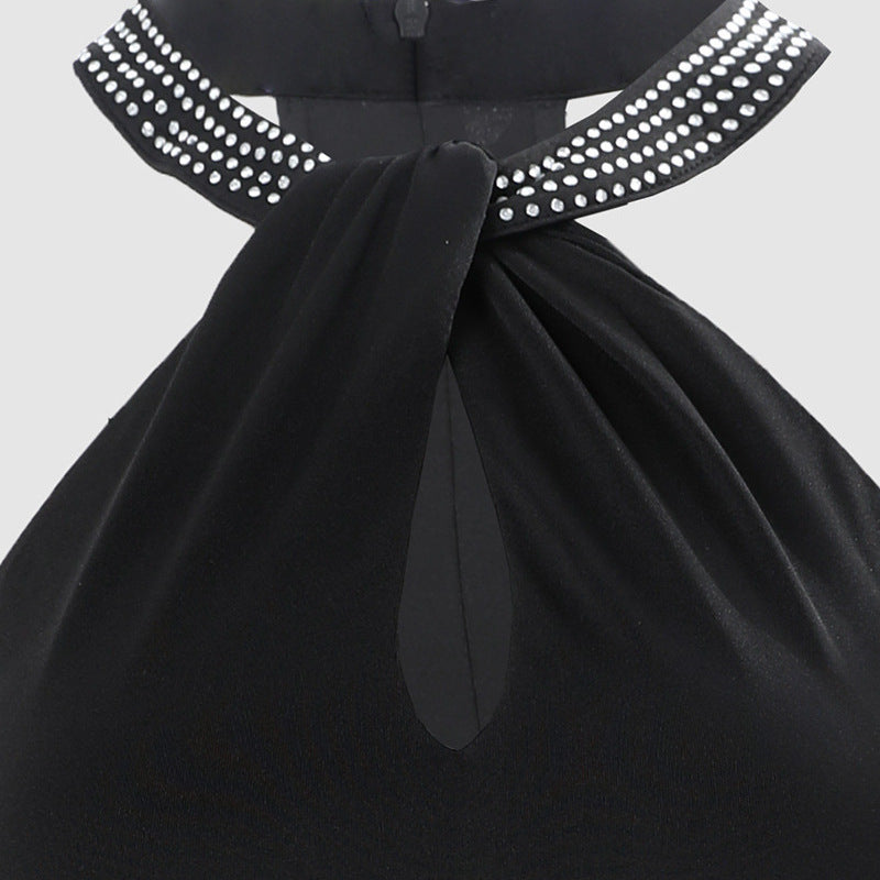 Seraphina Holcombe | Black Embellished Halter Maxi Dress