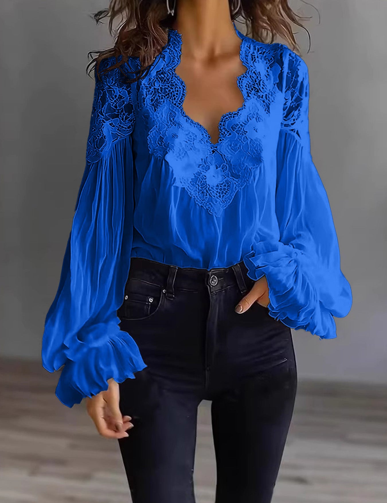 Anastasia Moretti | Elegant Lace V-Neck Blouse For Women