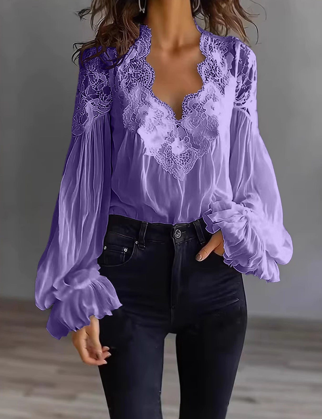Anastasia Moretti | Elegant Lace V-Neck Blouse For Women