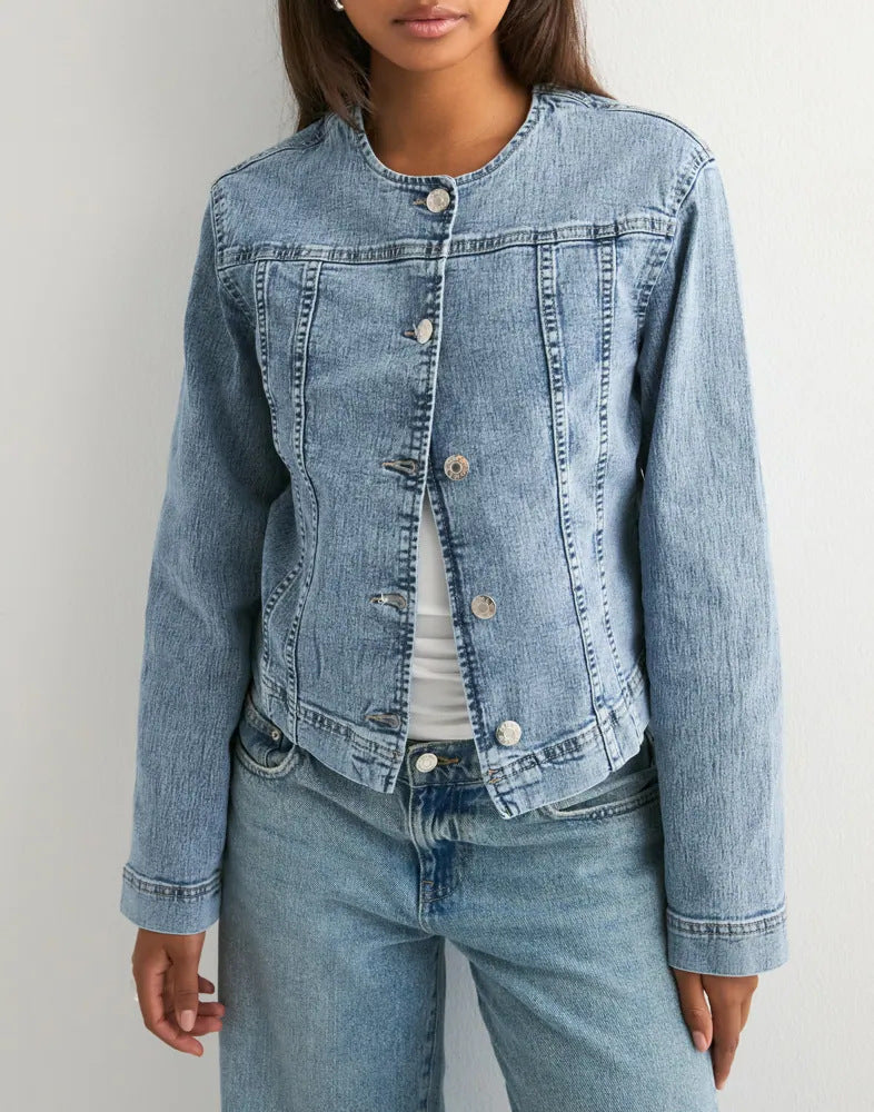 Marianne Colette | Collarless Denim Jacket Women Light Blue