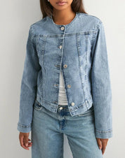 Marianne Colette | Collarless Denim Jacket Women Light Blue