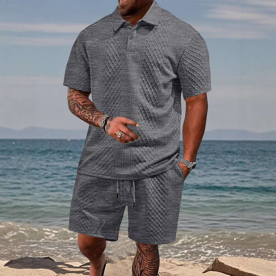 Luca Beaumont | Textured Polo Short Set For Men