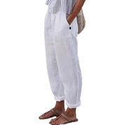 Sophia Marchetti | White Linen Trousers with Elastic Waist & Side Pockets