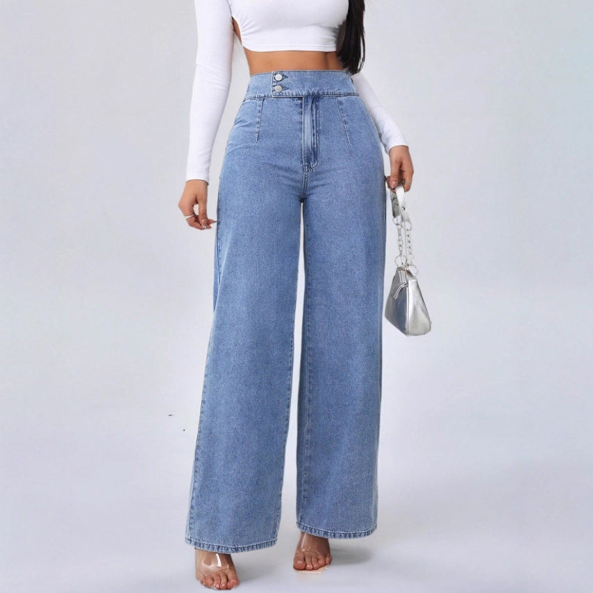 Lucinda Vossemont | High-Waist Wide-Leg Dark Blue Denim Jeans