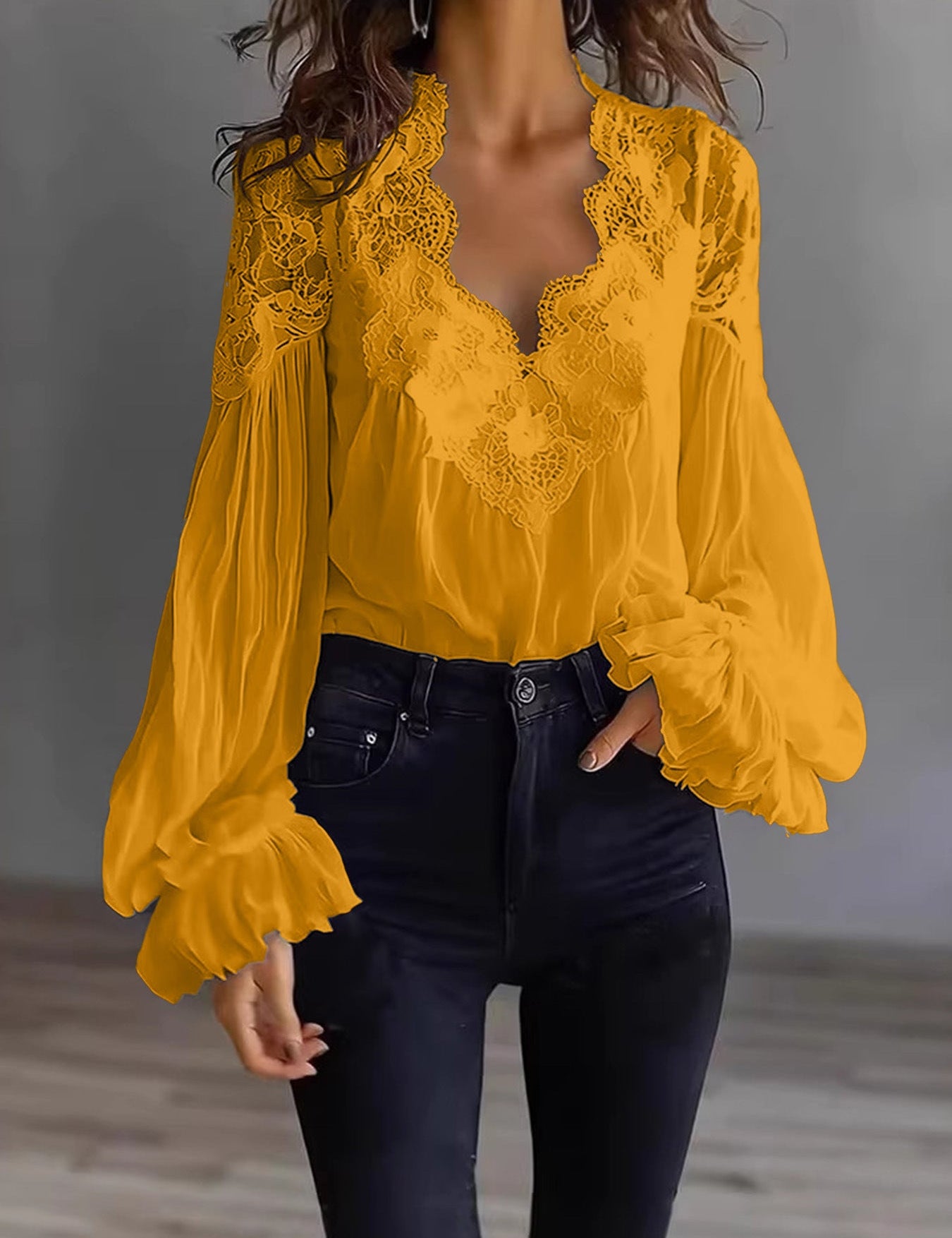 Anastasia Moretti | Elegant Lace V-Neck Blouse For Women