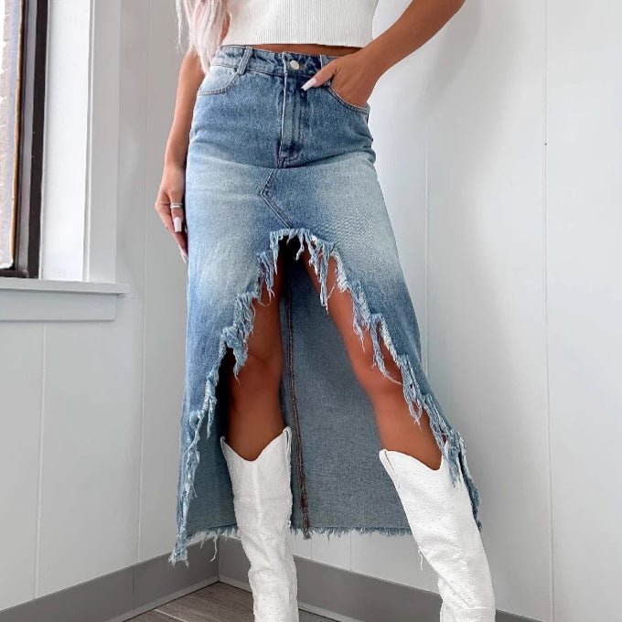 Scarlett Bellini | Jupe longue en denim délavé pour femme