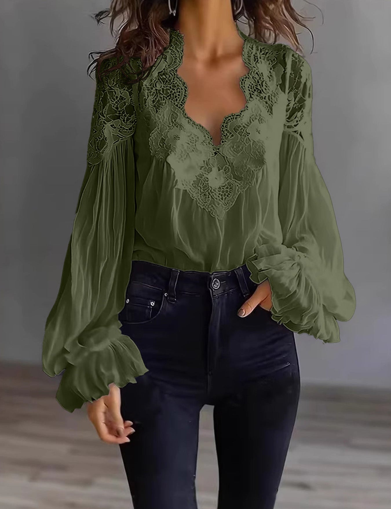 Anastasia Moretti | Elegant Lace V-Neck Blouse For Women