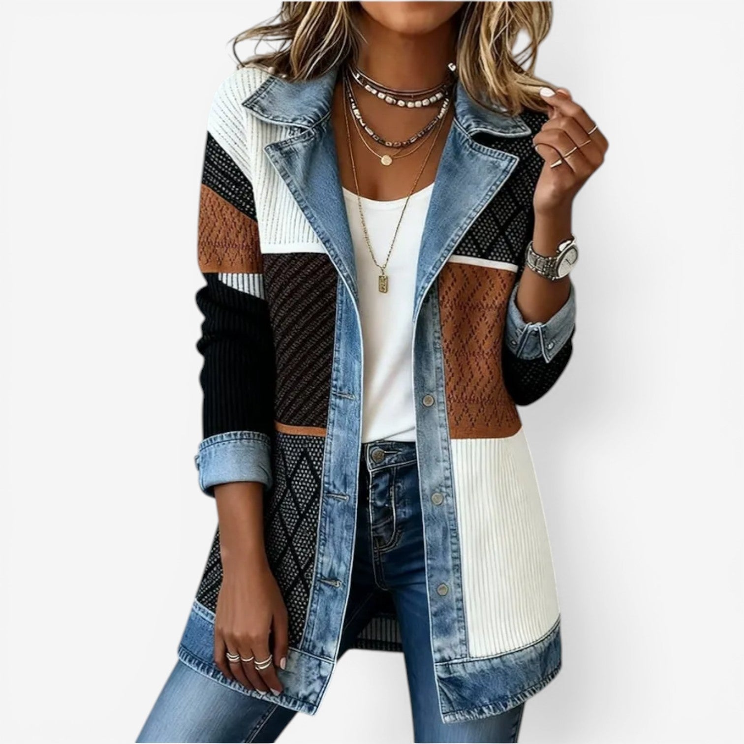 Cecily Hartwood | Denim & Ribbed Knit Panelled Jacket