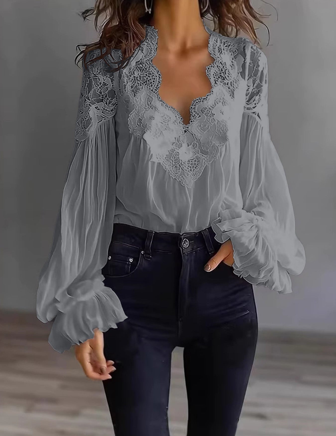 Anastasia Moretti | Elegant Lace V-Neck Blouse For Women