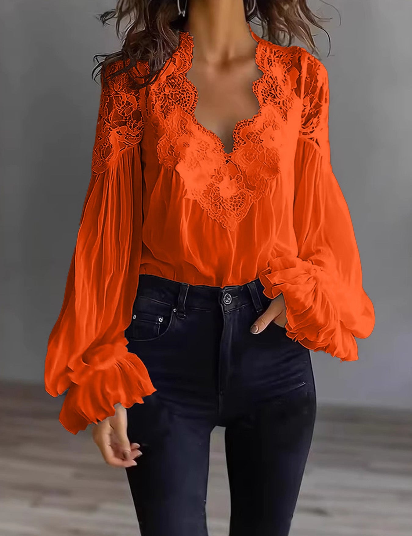 Anastasia Moretti | Elegant Lace V-Neck Blouse For Women