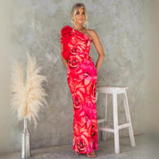 Vivienne Castleford | Floral One-Shoulder Maxi Dress in Blue
