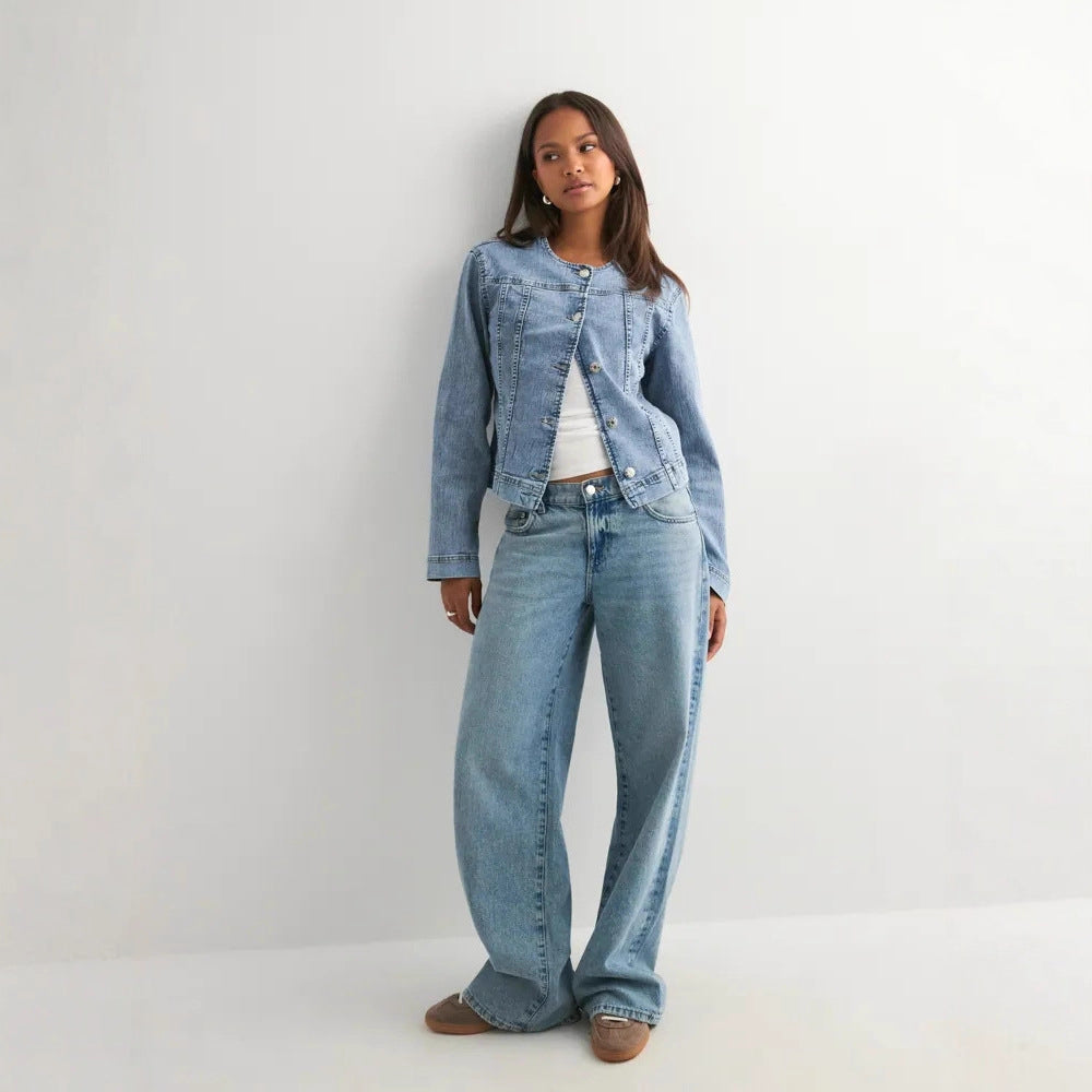 Marianne Colette | Collarless Denim Jacket Women Light Blue